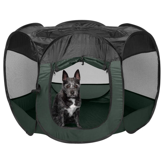 Furhaven Portable Dog Playpen Cat Tent Pet playground/kennel foldable indoor outdoor zippered puppy crate - Hunter Green Small