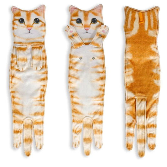 Funny Cat Hand Towels Kitchen Bathroom Hand Towel Quick Dry Soft Absorbent Microfiber Cat Shape Wipe Hands Towel For Cat Lovers