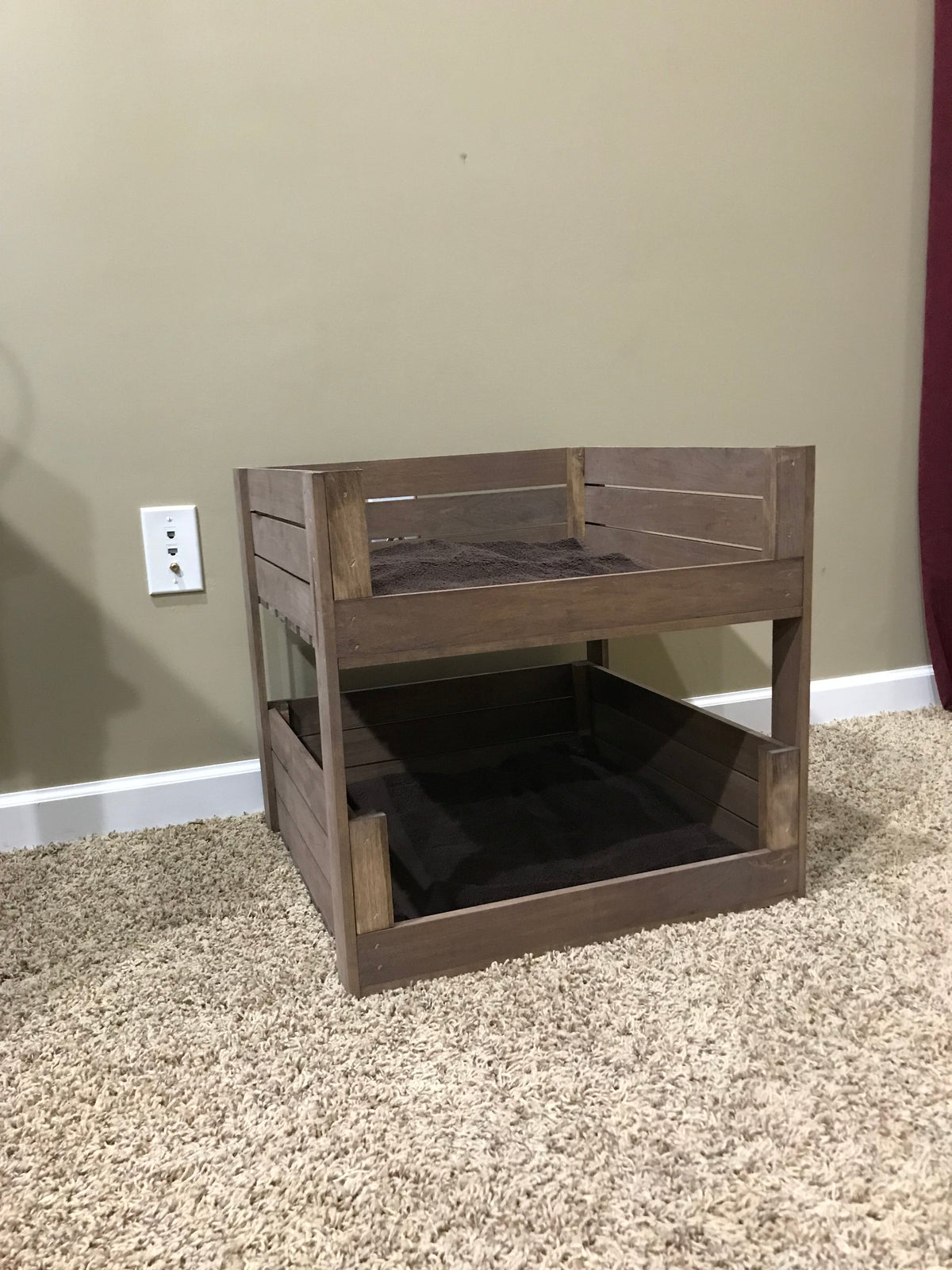 Medium Brown Wooden Pet Bunk Bed – Rustic 2-Tier Dog & Cat Bed Furniture