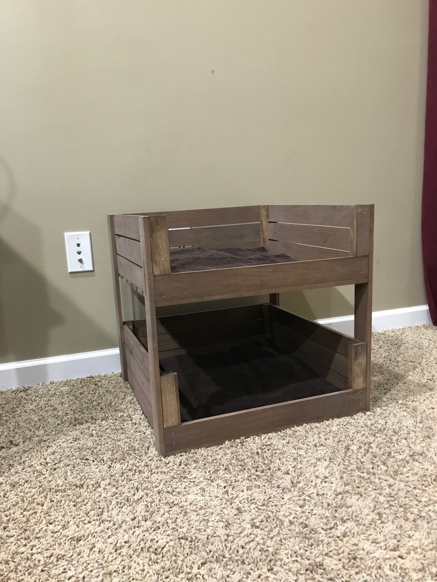 Medium Brown Wooden Pet Bunk Bed – Rustic 2-Tier Dog & Cat Bed Furniture