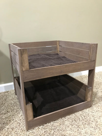 Medium Brown Wooden Pet Bunk Bed – Rustic 2-Tier Dog & Cat Bed Furniture