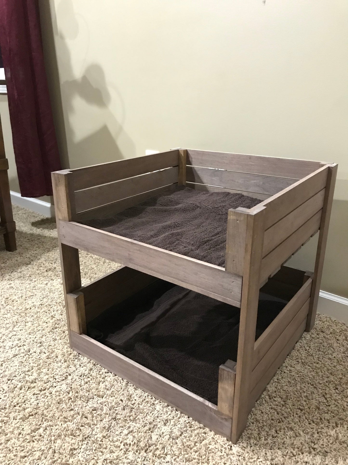Medium Brown Wooden Pet Bunk Bed – Rustic 2-Tier Dog & Cat Bed Furniture
