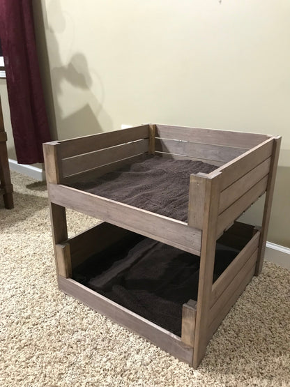 Medium Brown Wooden Pet Bunk Bed – Rustic 2-Tier Dog & Cat Bed Furniture