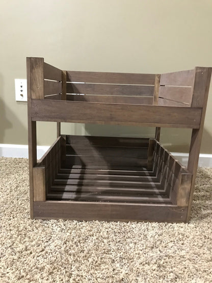 Medium Brown Wooden Pet Bunk Bed – Rustic 2-Tier Dog & Cat Bed Furniture