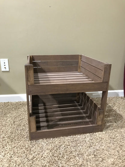 Medium Brown Wooden Pet Bunk Bed – Rustic 2-Tier Dog & Cat Bed Furniture