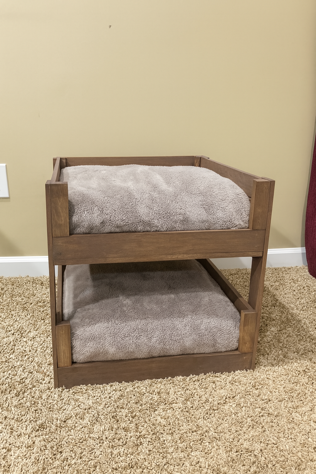 Medium Brown Wooden Pet Bunk Bed – Rustic 2-Tier Dog & Cat Bed Furniture