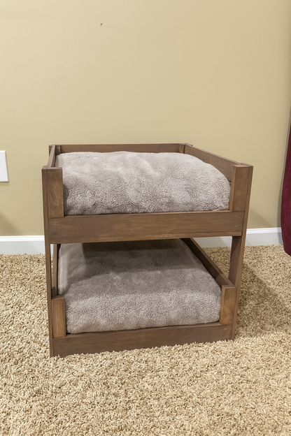 Medium Brown Wooden Pet Bunk Bed – Rustic 2-Tier Dog & Cat Bed Furniture