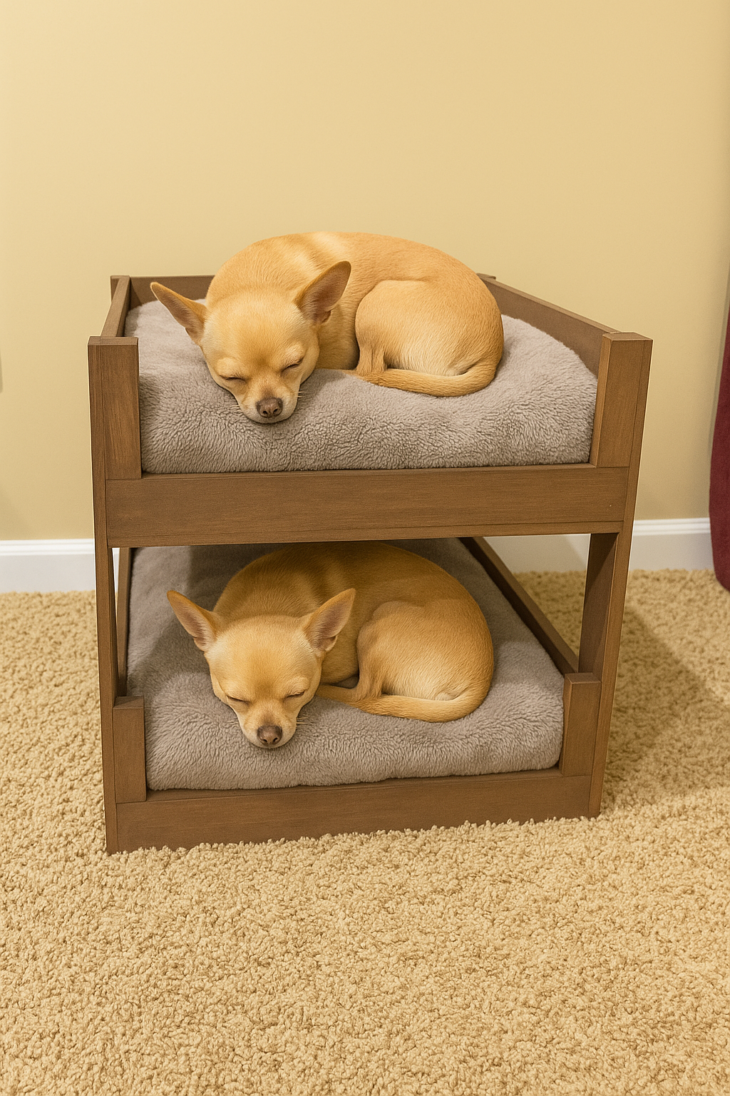Medium Brown Wooden Pet Bunk Bed – Rustic 2-Tier Dog & Cat Bed Furniture
