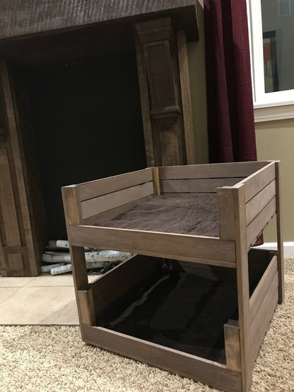 Medium Brown Wooden Pet Bunk Bed – Rustic 2-Tier Dog & Cat Bed Furniture